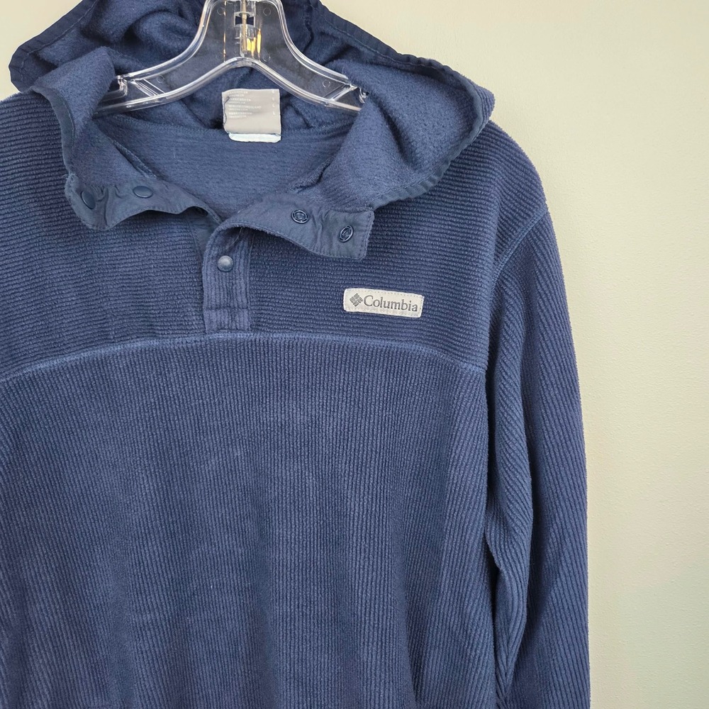 Columbia Mens Steen Mountain Novelty 1/2 Snap Hooded Jacket Navy Blue Size Large